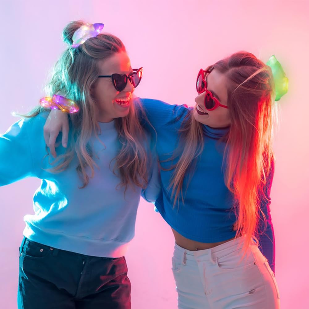 40 Pcs LED Scrunchies, Light up Hair Scrunchies, Glow in the Dark Hair Ties with 3 Light Modes, Neon Hair Accessories for Women Glow Hair Bands