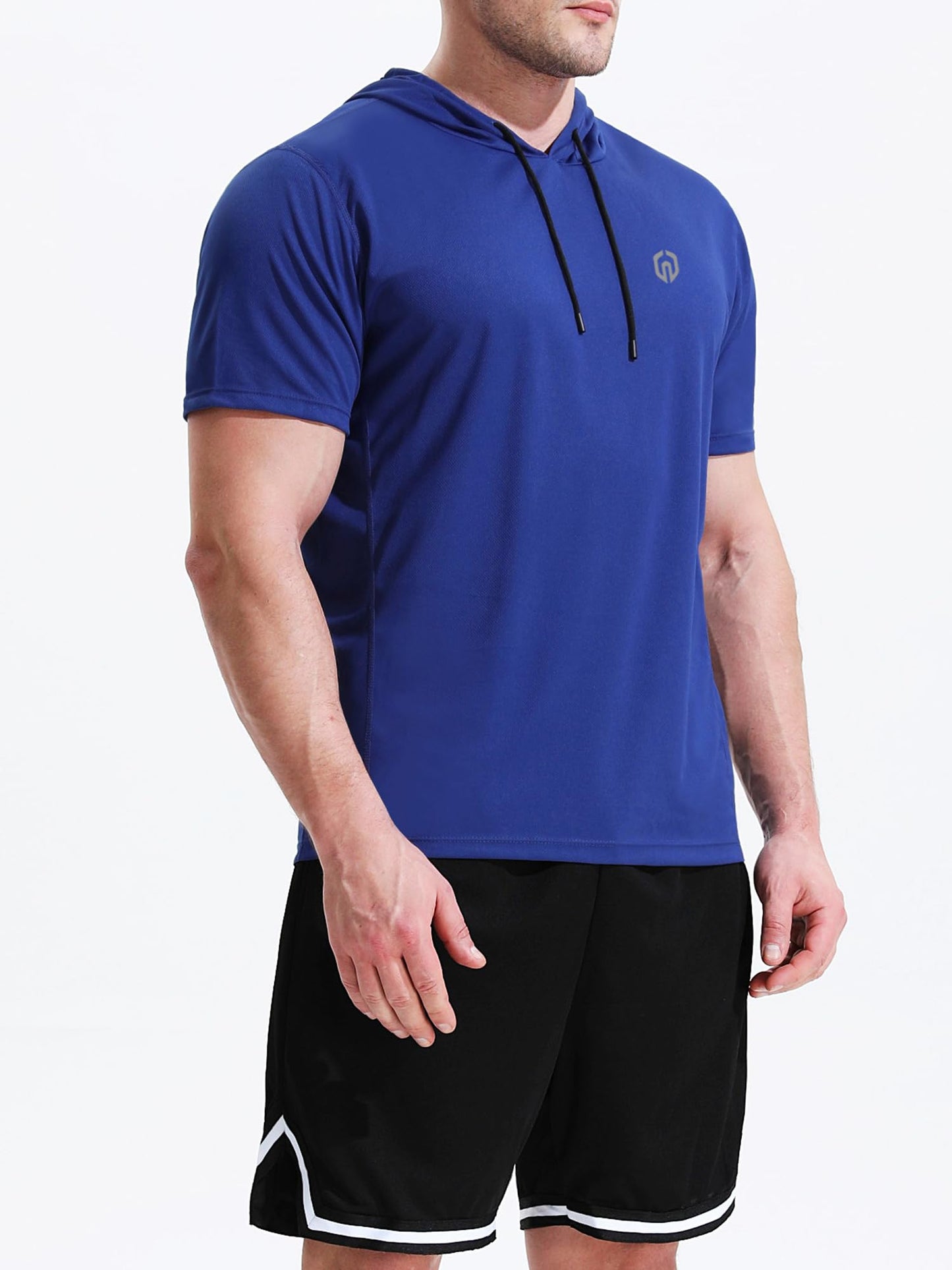 NELEUS Men's Running Shirt Mesh Workout Athletic Shirts with Hoods,5084,3 Pack,Black/Blue/Red,US L,EU XL