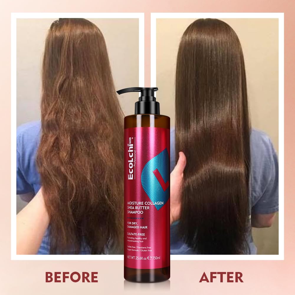 ECOLCHIPRO Collagen Shea Burtter Shampoo Organic Moisture Deep Repair Smooth Collagen Shampoo for Women Dry and Damaged Hair All Hair Types 750ml 25.6 fl. oz