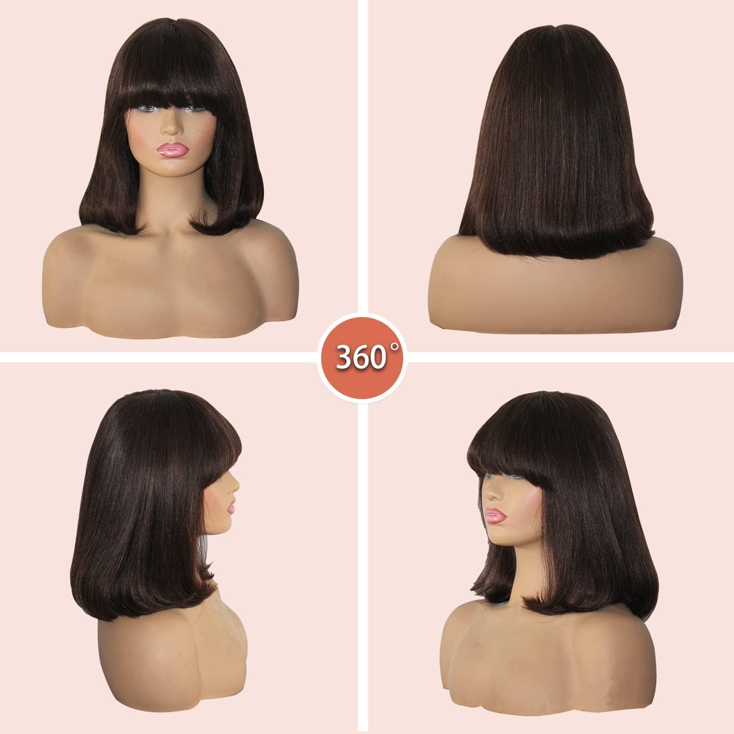 Savasana Bob Wigs for Black Women Human Hair Light Yaki Straight Brown Bang Wigs Glueless 8 Inch