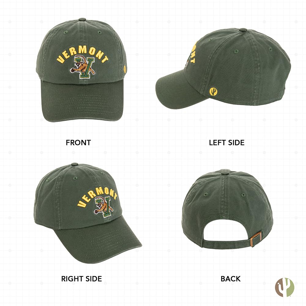 Desert Cactus University of Vermont Baseball Hat UVM Catamounts Brimmed Embroirderd Hats Cap Adjustable Cloth Strap Adult (Style D) Green