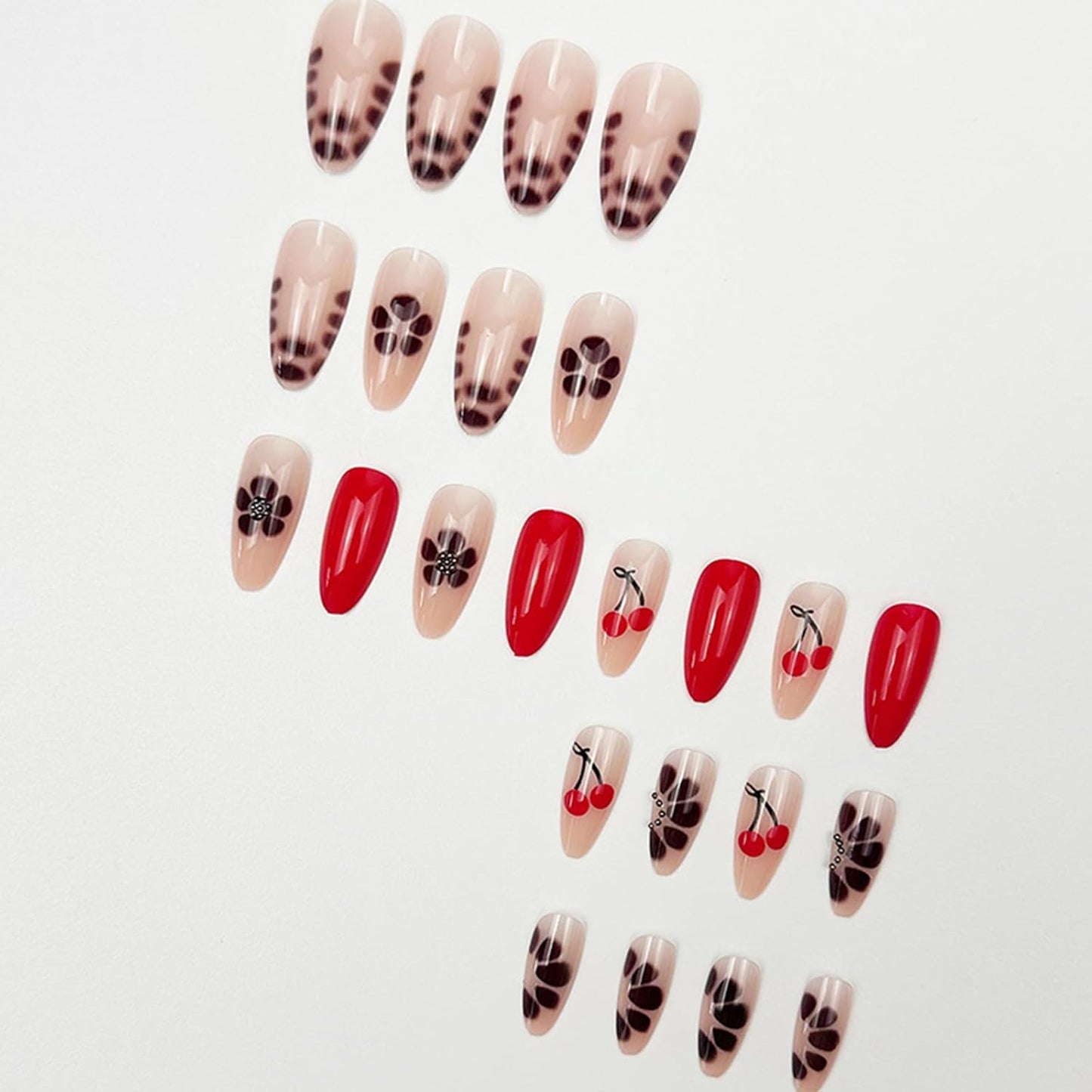 French Tip Almond Press-On Nails with Gold Bow | Reusable Glossy Acrylic False Nails for Women