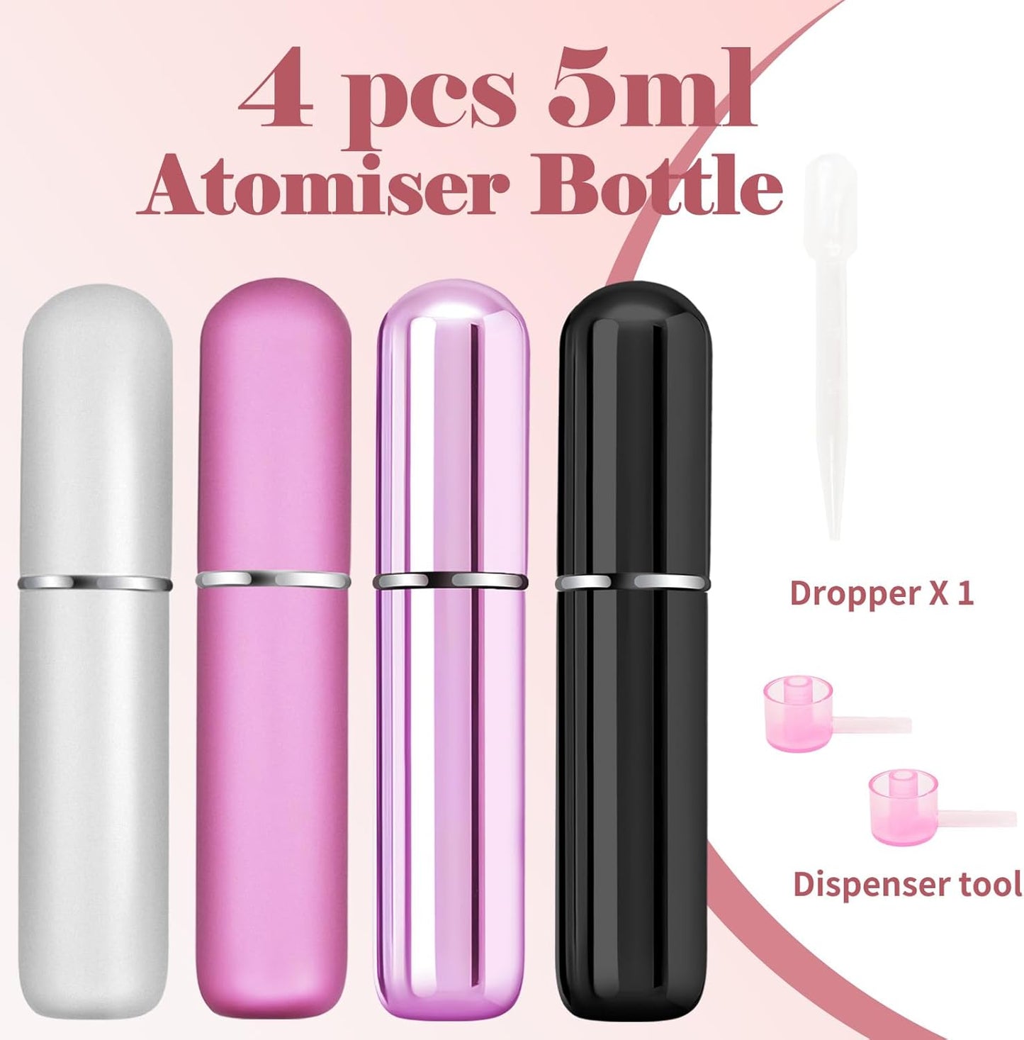 4pcs Mini Perfume Travel Bottle, Perfume Atomiser Refillable, 5ML Spray Bottles, Portable for Travel Holiday, Outdoor Activities and Business