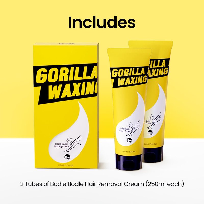 Gorilla Waxing Hair Removal Cream - Gentle Depilatory Cream with Shea Butter for Sensitive Skin | 2 x 8.45 fl oz