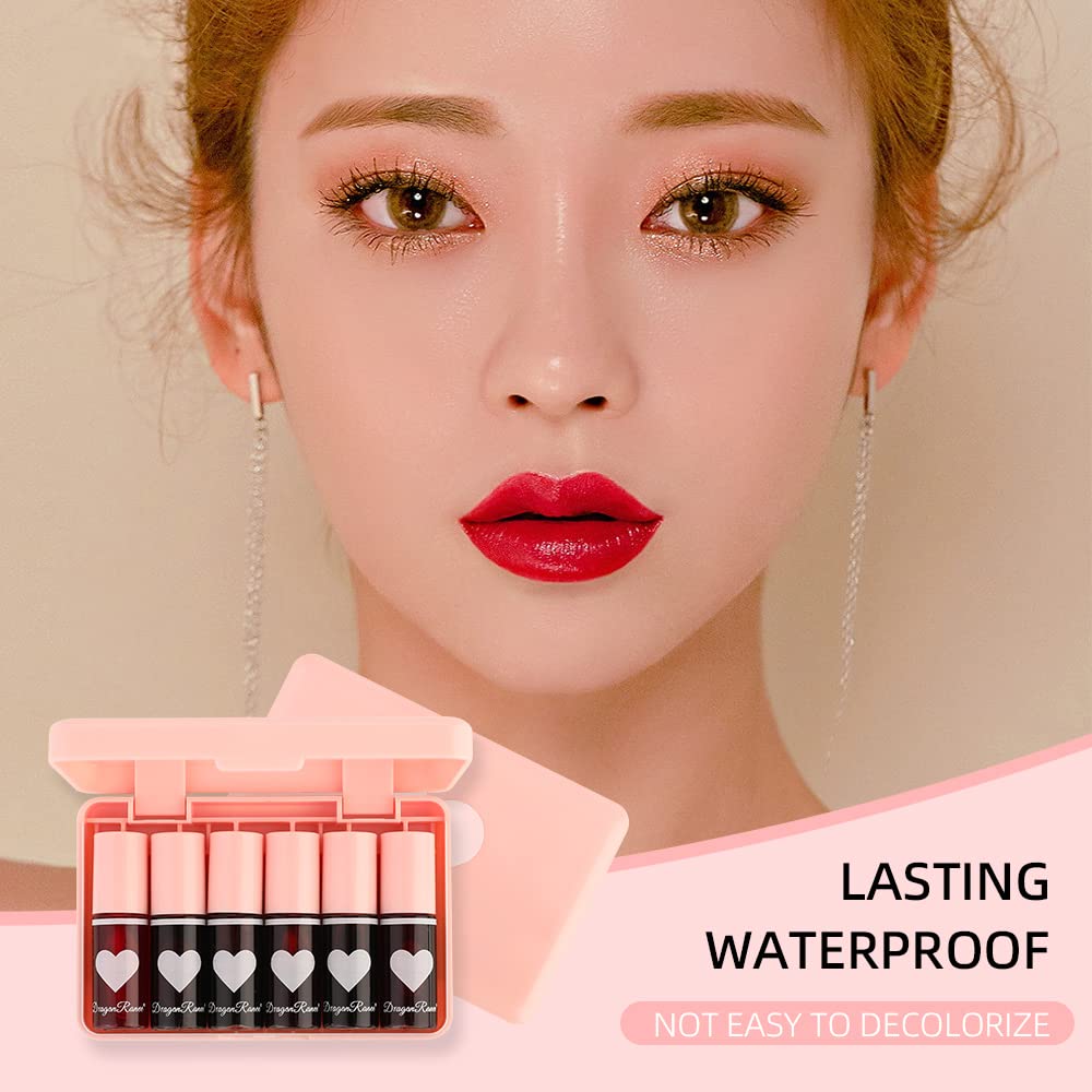 6 Colors Lip Tint Stain Set, Korean Velvet Watery Lip Stain Moisturizing Mini Liquid Lipstick, Multi-use Lip and Cheek Tint, Long lasting Non-Stick Cup Waterproof, Lip Color Makeup