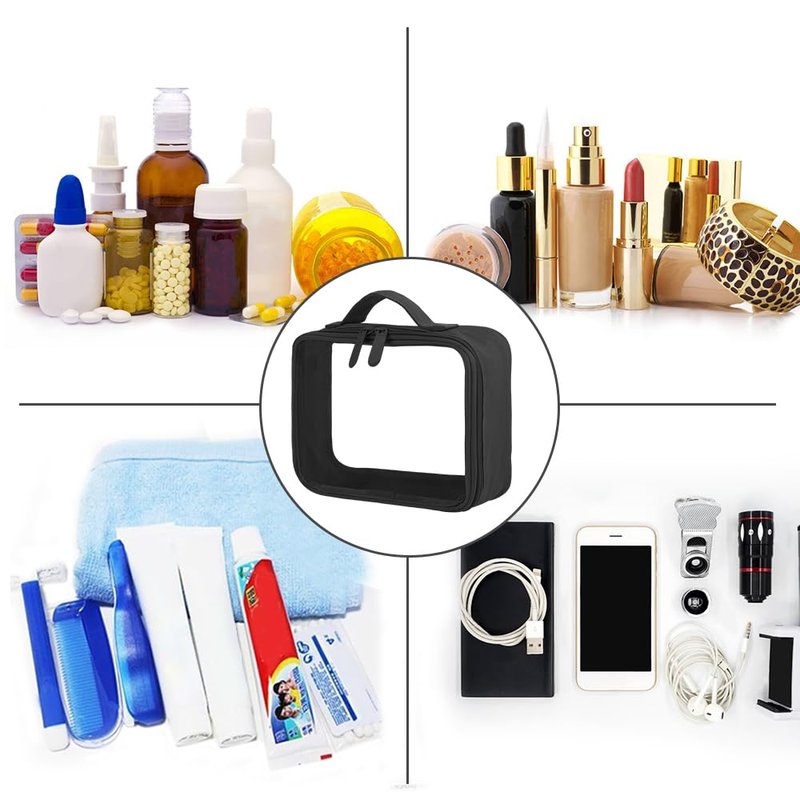 ANRUI TSA Approved Toiletry Bag, 5 Pcs TSA Clear Travel Bags With Handle Strap, Makeup Bag for Liquids, Toiletries, Cosmetics, Gifts for Women and Men,Black