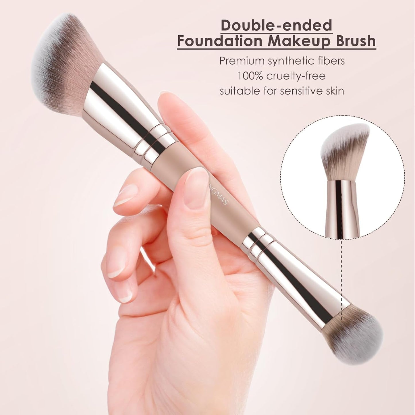KINGMAS Foundation Makeup Brush, Double-ended Angled/Round Top Contour Brush for Beauty Blending Liquid Powder, Concealer Cream Cosmetics Blush Makeup Brush (Brown)