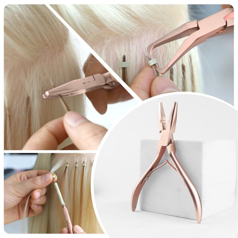 GlamorDove Hair Extension Tool Kit Microlink Pliers for Sewing Weft Extensions Hair Extension Beading Tool Hair Needle Pulling Hook Micro Bead Closer and Remover Pliers