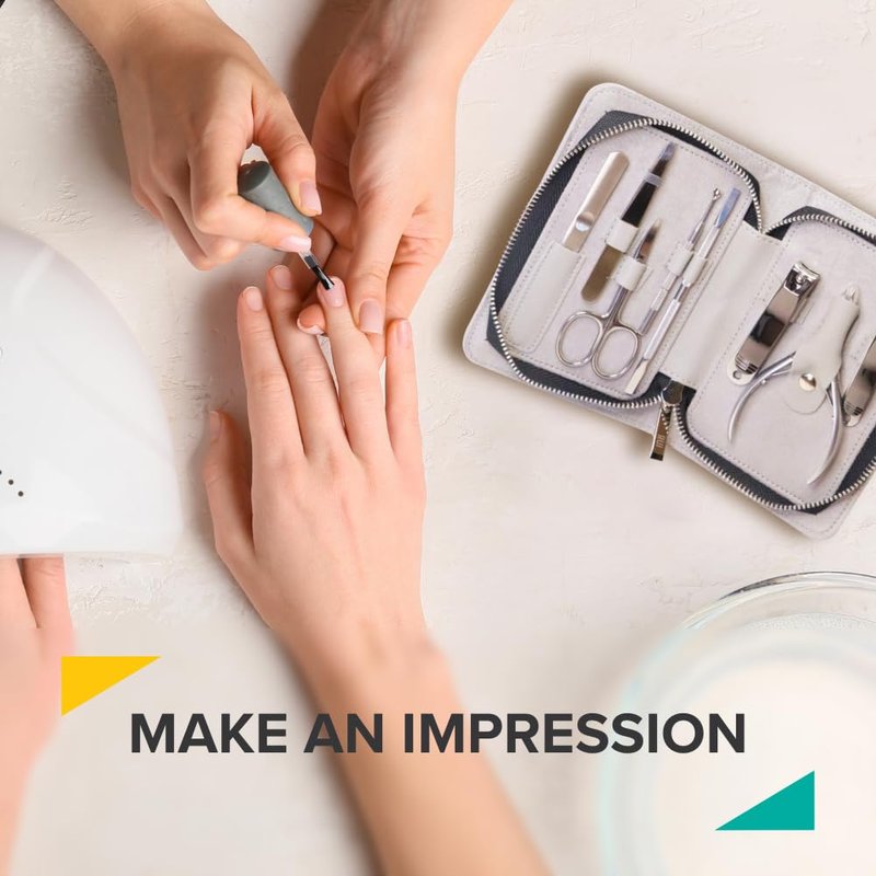 Pro Stainless Steel 8-Piece Manicure Kit - Precision Cuticle Nipper & Metal Pusher | Home & Salon Use