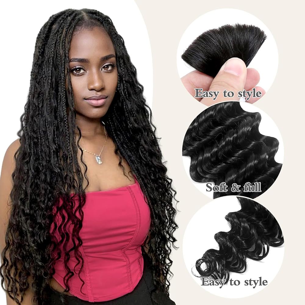 MUNONG Human Braiding Hair Deep Wave Bulk Human Hair for Braiding 50g 22 inch No Weft Curly Braiding Hair Bulk Human Braiding Hair for Boho Braids Hair Extensions Real Human Hair Natural Color