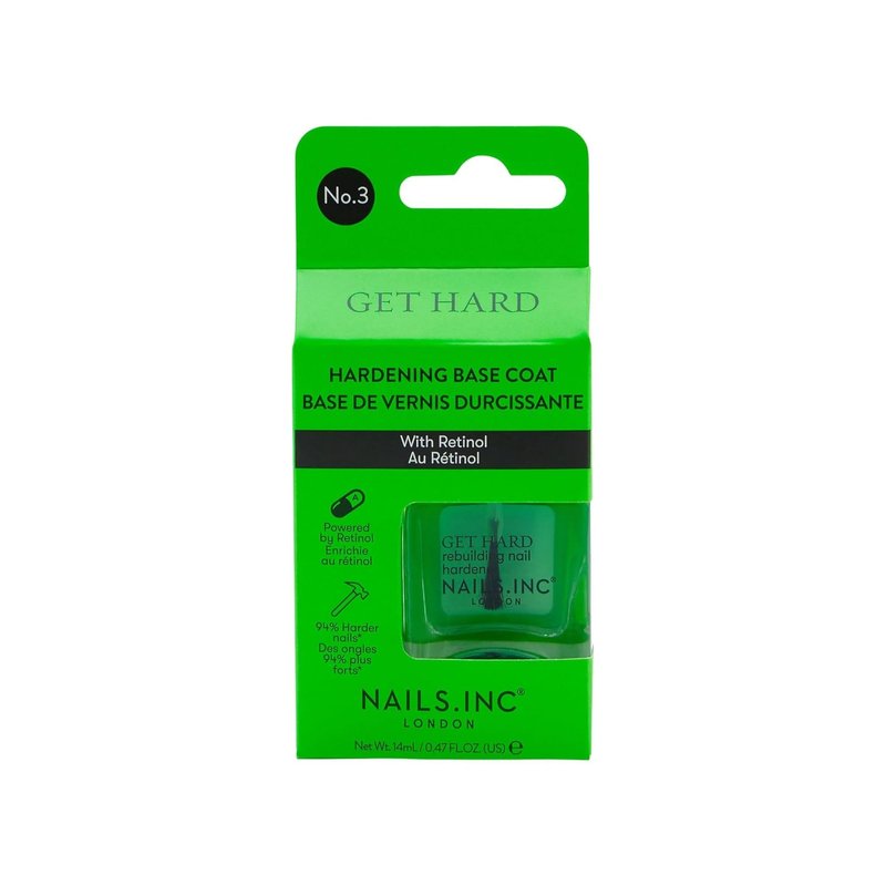 Nails Inc Get Hard, Hardening Base Coat, Retinol, Nail Strenthening, No Chip, Long Lasting, Quick Dry, Air Dry, Professional Manicures & Pedicures, Fingernails & Toenail, Vegan Nail Polish, 0.47 Fl Oz