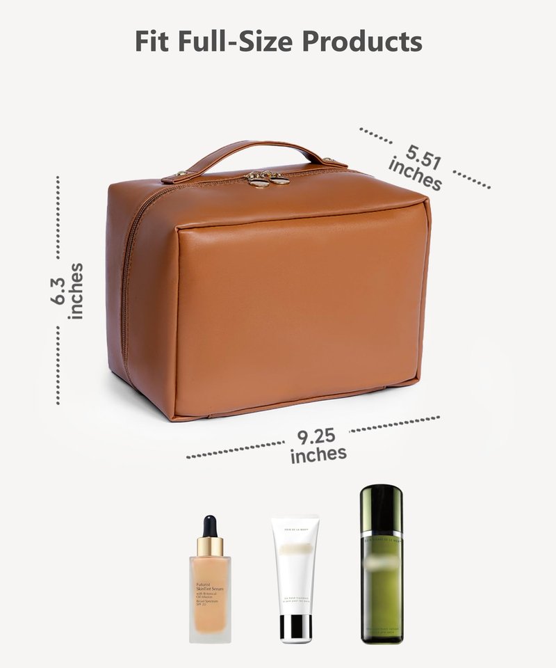 WecMec Travel Makeup Bag Large Cosmetic Organizer Bags for Women 180° Flat Open Makeup Case with Compartments Waterproof PU Leather Toiletry Bag for Skincare, Brushes & Beauty Travel Essentials