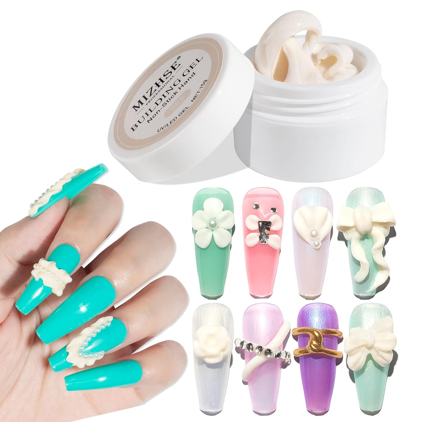 MIZHSE Solid Builder Gel for Nails, Clear Non-Sticky Sculpting Gel, 3D Nail Art Carving Building Modeling Hard Nail Extension Soak Off UV/LED Nail Art Salon Home DIY 15g