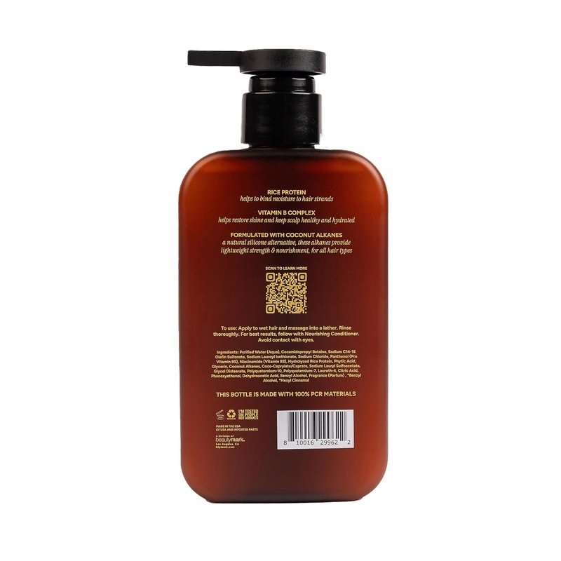 Nourishing Shampoo - Moisturizing Rice Protein & Vitamin B Complex | Silicone-Free, Vegan, 12.5 fl oz