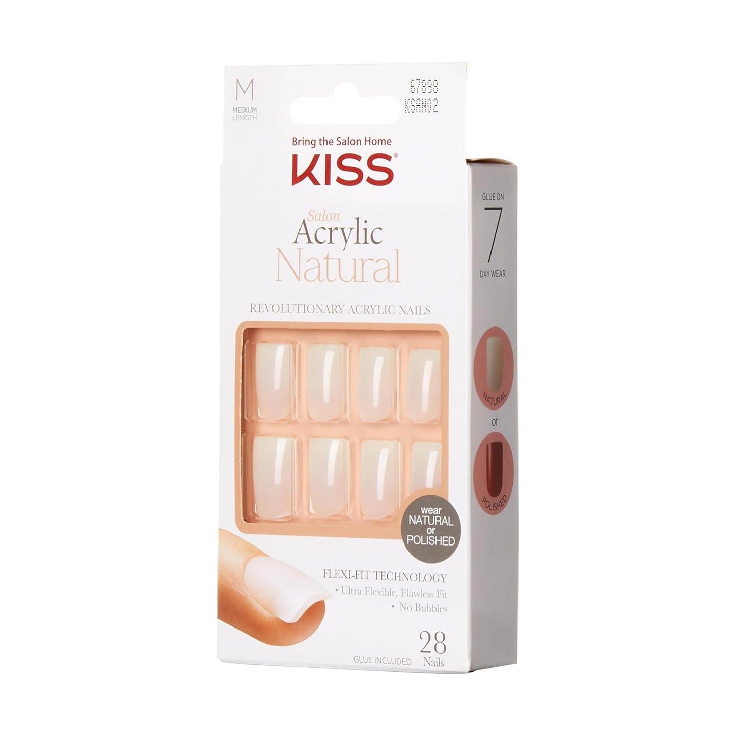 KISS Salon Acrylic Natural Press On Nails, Nail glue included, 'Rare', Nude, Short Size, Squoval Shape, Includes 28 Nails, 2g Glue, 1 Manicure Stick, 1 Mini File