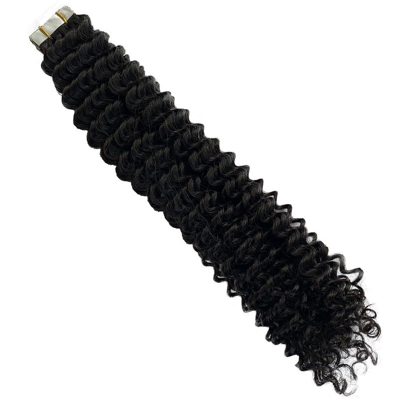 Curly Tape in Human Hair Extensions for Black Women, Kinky Curly Tape in Hair Extensions 50grams 20pcs Full Head Real Human Hair Kinky Tape ins Extensions 20 Inch Natural Black