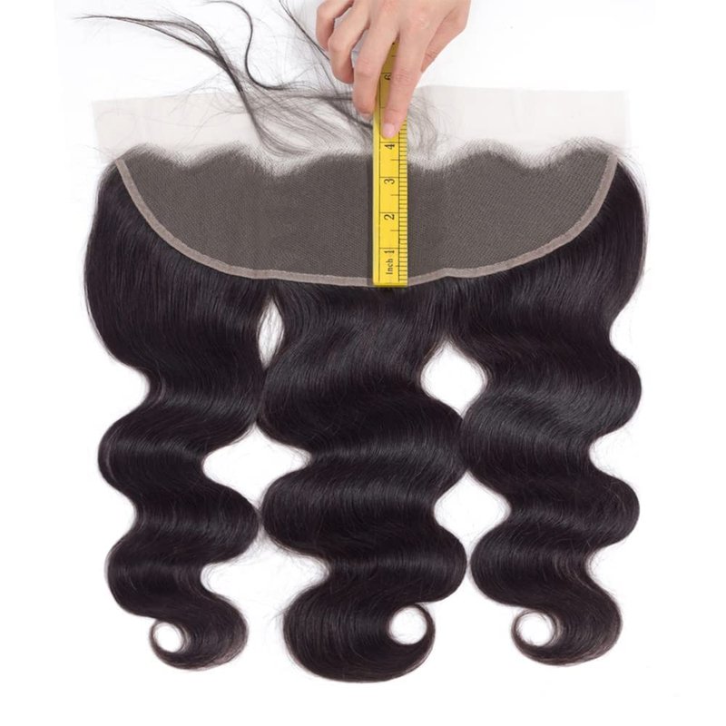 Winky Cool Body Wave Frontal Closure 13x4 Transparent Lace Frontal Brazilian Virgin Human Hair, 150% Density, 16 Inch, Black
