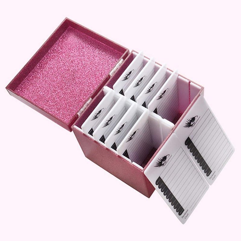 Sisiter 10 Layers Acrylic Eyelash Storage Box,Eyelash Holder Extension Tool,Makeup Organizer False Eyelashes Glue Pallet Holder, Grafting Eye lashes Close-Packed Display with 10 Pallets (pink)