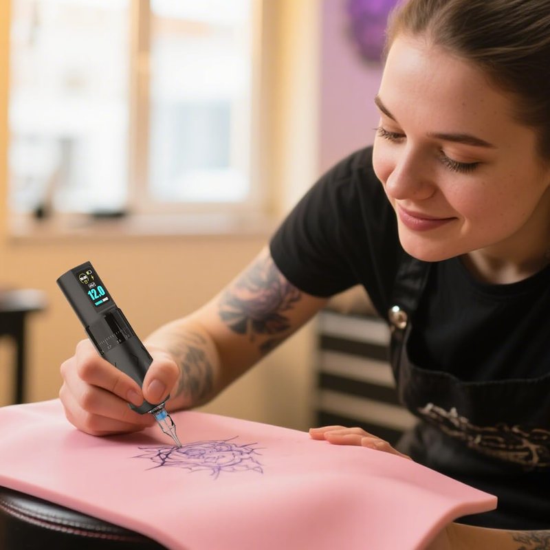 KVM Tattoo Pen Set Adjustable Tattoo Machine Pen Featuring a High-Capacity Battery and 20 Ink Cups, Including 9 Ink Colours. Suitable for Beginners and Professional Tattoo Artists (Tattoo Kits - B)