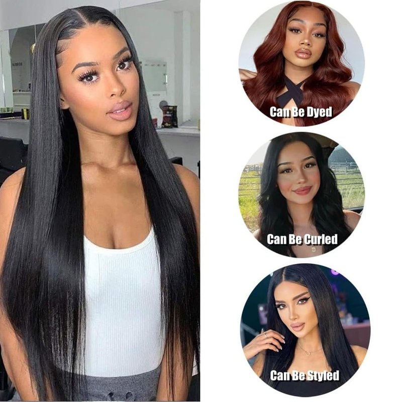 Straight Bundles Human Hair 16 16 16 Inch Brazilian Straight Hair Bundles 100% Unprocessed Virgin Hair Weave Bundle Human Hair Extensions for Women Trippy Hair Bundle Natural Color