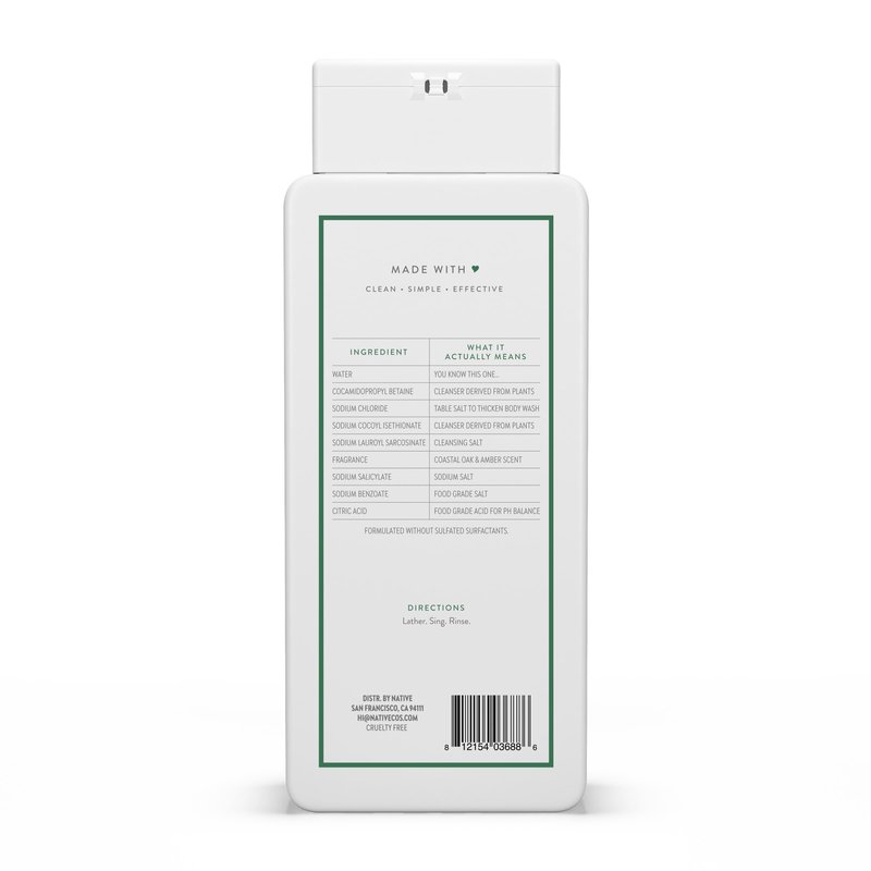 Native Body Wash Contains Naturally Derived Ingredients | For Women & Men, Sulfate, Paraben, & Dye Free Leaving Skin Soft and Hydrating | Coastal Oak & Amber 18 oz