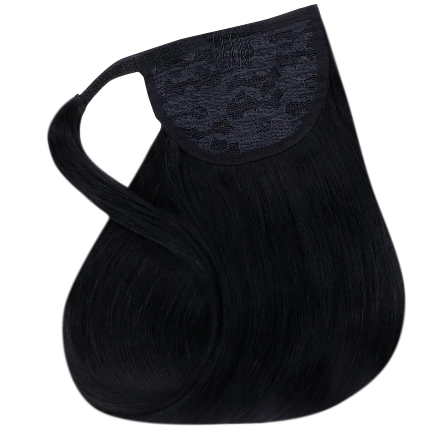 Easyouth Ponytail Extension Human Hair, Jet Black, 12 Inch 70G, Pony Tail Extensions, Flexible Wrap Around Ponytail, Short Straight Hair Extensions