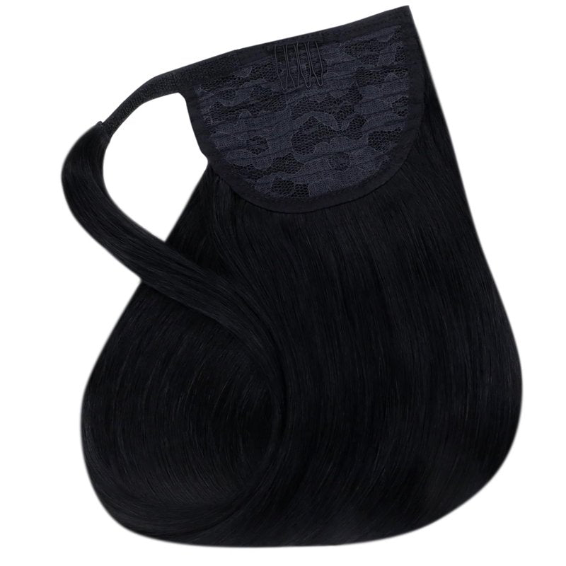 Easyouth Ponytail Extension Human Hair, Jet Black, 12 Inch 70G, Pony Tail Extensions, Flexible Wrap Around Ponytail, Short Straight Hair Extensions