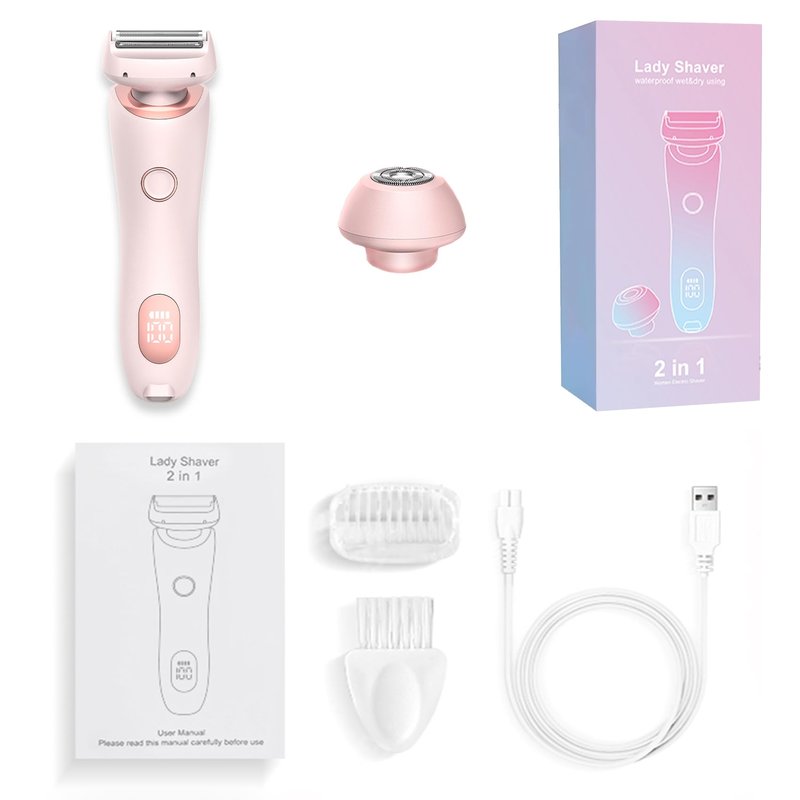Electric Shaver for Women, Silk Glide Pro Shaver, 2 in 1 Wet & Dry Waterproof Electric Razors with Removable Head, Bikini Trimmer for Women for Leg Arm Underarm Bikini Area (Pink)