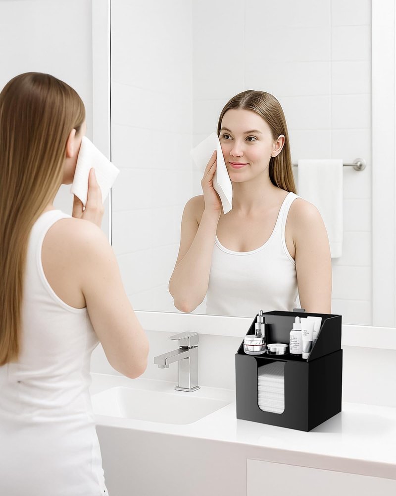 TAINESS Disposable Facial Towels Storage Box Compatible with Clean Skin Club Clean Towel XL - Cotton Pads - Swabs Upgraded Double Layer Acrylic Storage Container Face Towel Holder (Matte Black)
