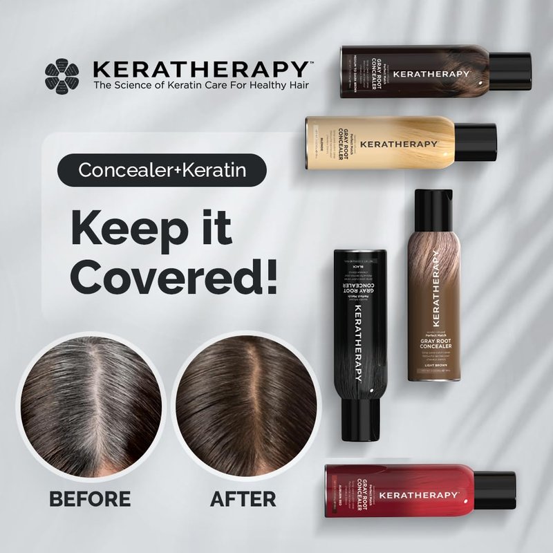 Keratherapy Keratin Infused Perfect Match Gray Root Concealer Spray, Dark Brown, 3 oz, 118 ml - Root Cover Up Spray to Hide Gray Roots - Keratin Therapy Hair Darkening & Temporary Scalp Concealer