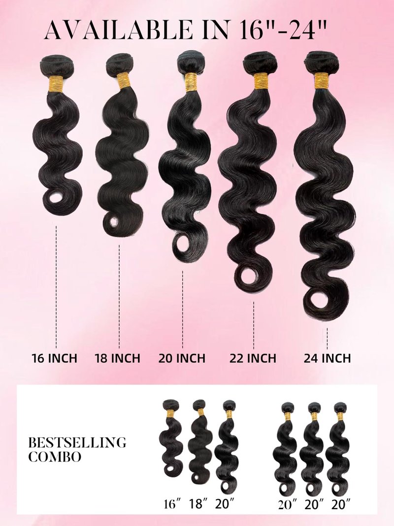 PerisModa Body Wave Bundles Human Hair 16 Inch 1PC 100% Human Hair Bundles Unprocessed Brazilian Virgin Hair Bundle 12A Body Wave Human Hair Extensions Natural Black