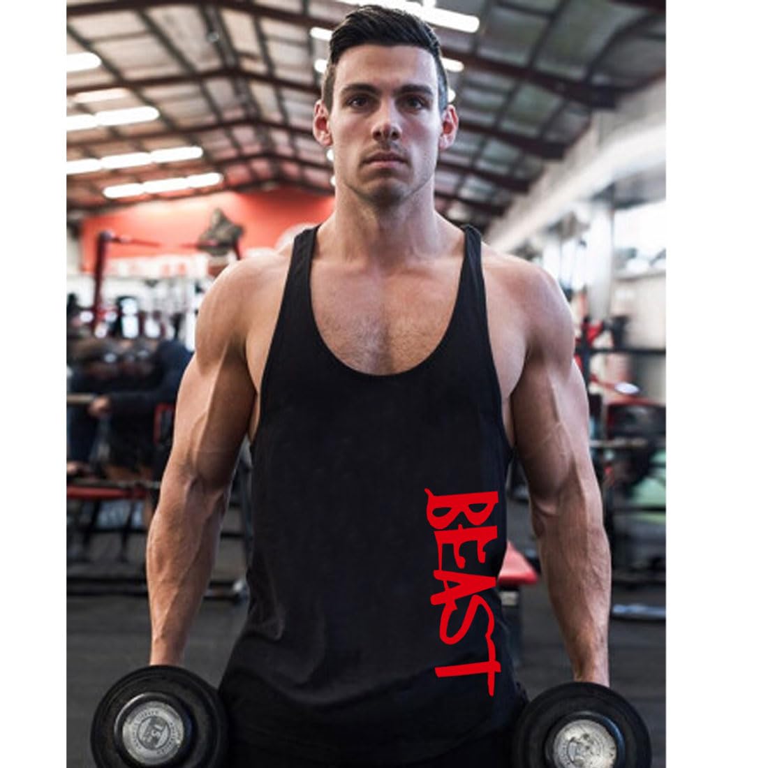InleaderAesthetics 3 Pack Men's Tank Tops Sleeveless Shirts Y-Back Gym Workout Stringer Tank Tops Bodybuilding Fitness T-Shirts - BK+WT+GY-L