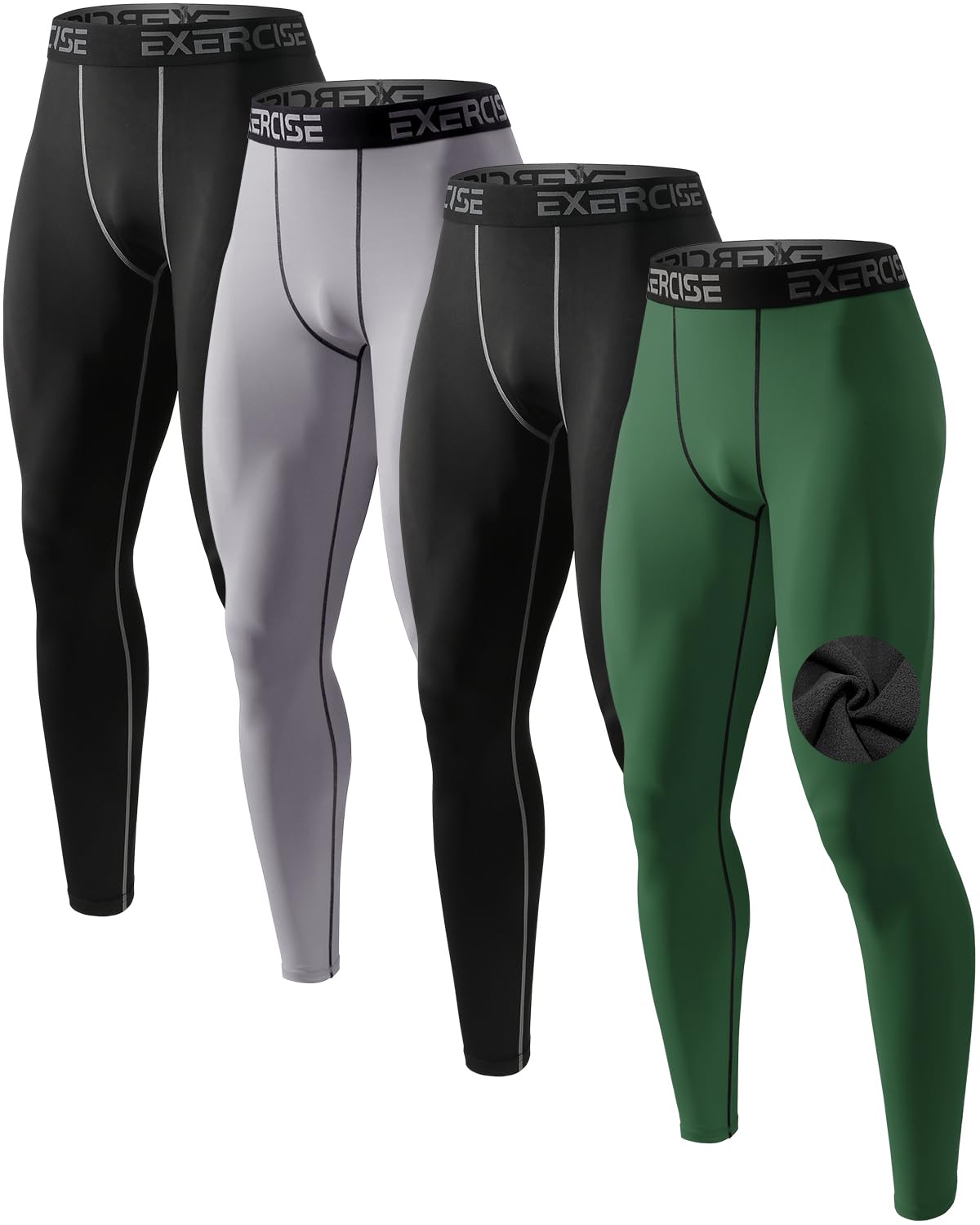 ATTIQOZI 5 or 4 Pack Men’s Thermal Compression Fleece Lined Pants Athletic Leggings Baselayer Cold Weather Workout Sports Running Tights Bl/Gr/Bl/Deep Green XL