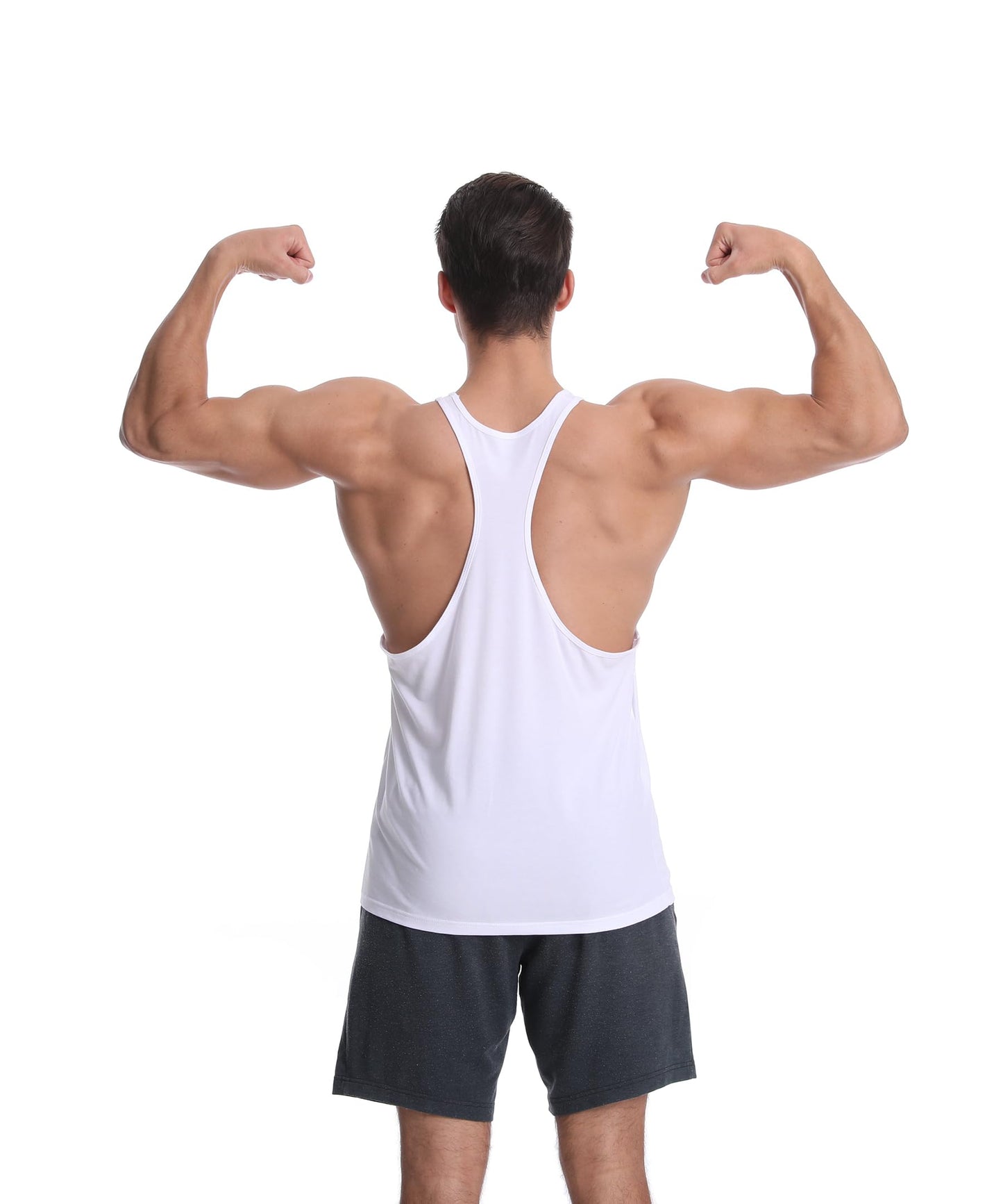 GYMLEADER Men's Tank Top 3 Pack Workout Gym Muscle Shirt Y-Back Fitness Bodybuilding Stringer Sleeveless Summer Training Running T-Shirts- Black+White+Green-L