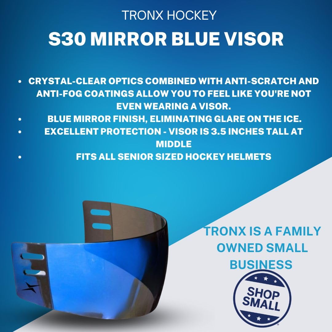 TronX S30 Blue Mirrored Anti-Scratch/Anti-Fog Hockey Helmet Visor