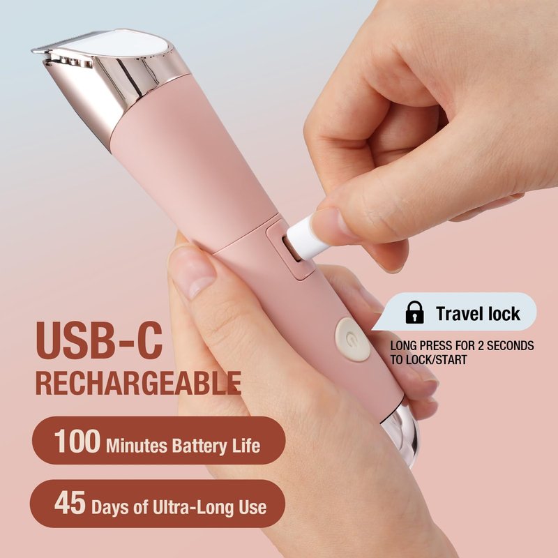 SUPRENT Bikini Trimmer Women- Painless Ladies Hair Removal Waterproof Wet & Dry- 2 in 1 Lady Shaver for Pubic Hair & Facial Hair- Cordless Electric Razors with USB-C Rechargeable-Pink