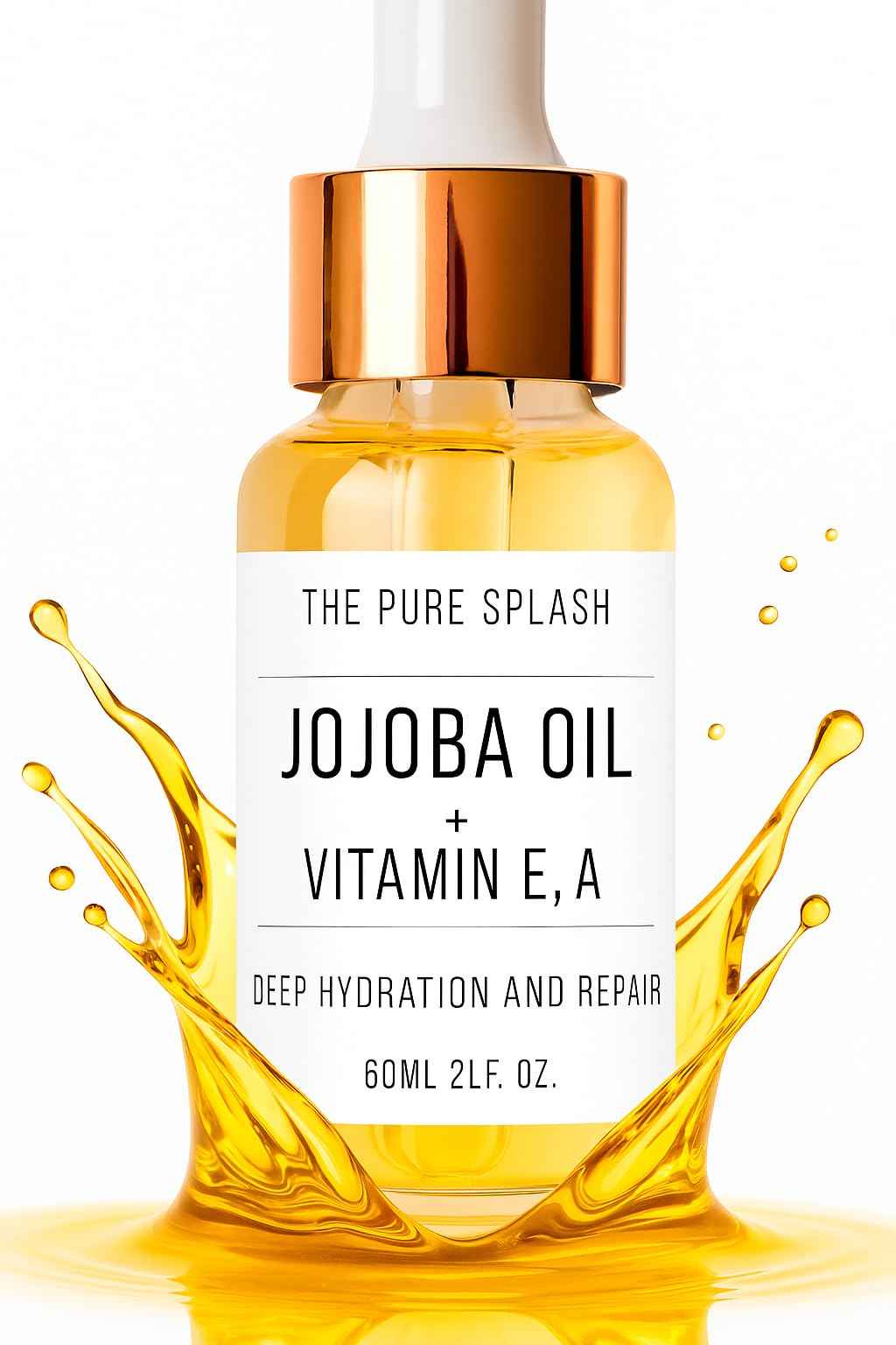 THE PURE SPLASH Jojoba Oil with Vitamins A and E – Deep Hydration & Repair | Lightweight, Non-Greasy Face and Body Oil | Antioxidant-Rich Skincare for Soft, Radiant Skin | 60ml