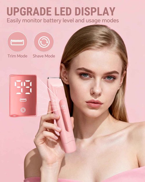 2026 Upgrade Bikini Trimmer for Women, 2 in 1 Electric Shaver with LED Display, IPX7 Waterproof Pubic Hair Trimmer, Rechageable Womens Electric Razor for Armpit Leg Body Facial (Pink)
