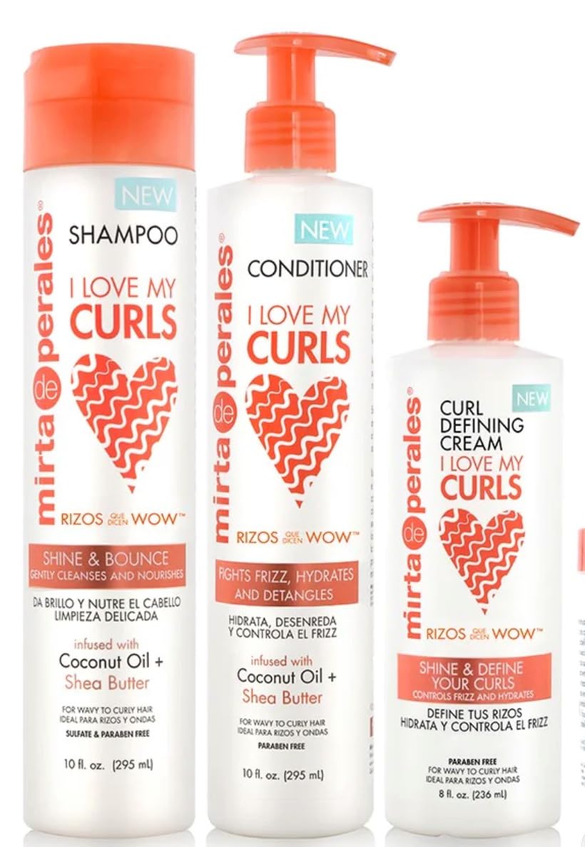 Mirta de Perales Curly, Wavy, Kinky-Coily Hair Moisturizing Set - Shampoo, Conditioner, Curl Defining Cream, and Hair Mask for Soft, Smooth Definition (Basic Set)