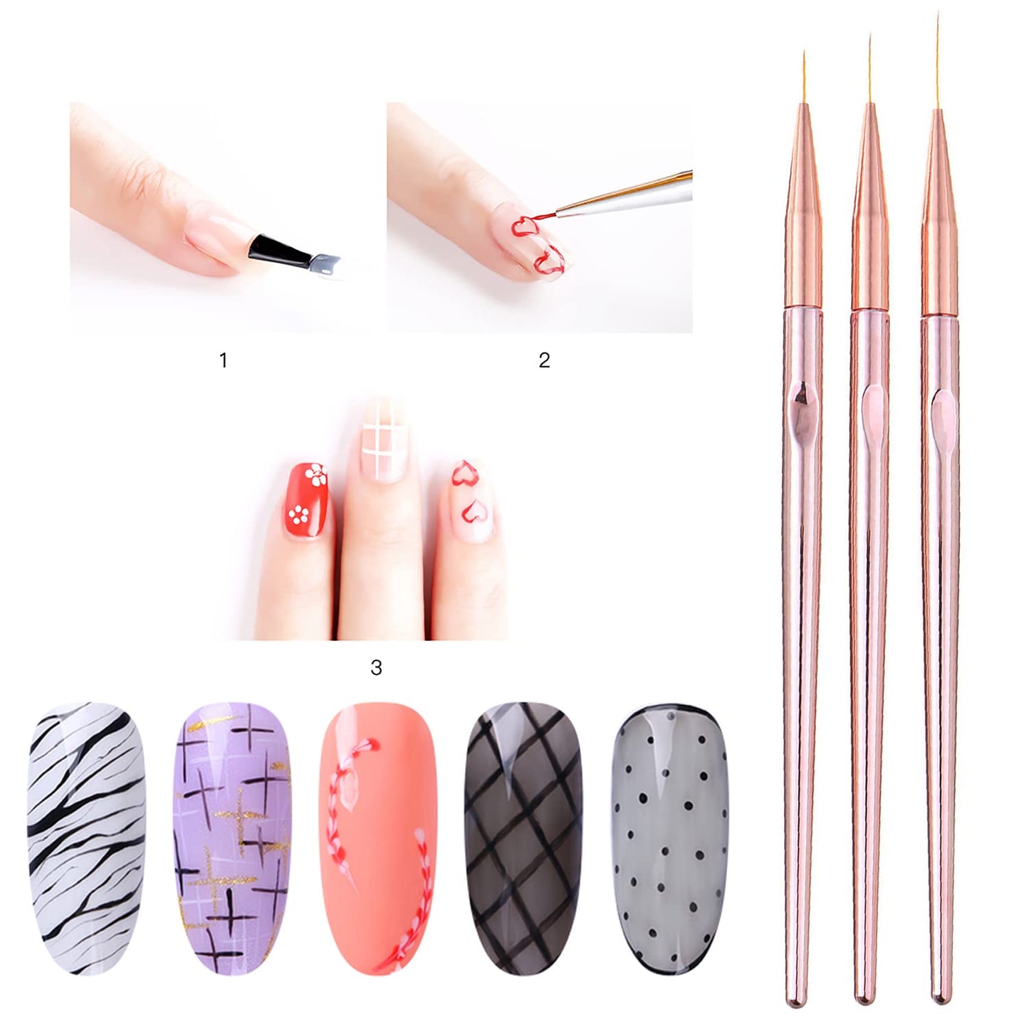 Ombre Nail Art Brushes - 5Pcs Detail & Liner Brush Set for Acrylic Nails | Precision Painting Tools