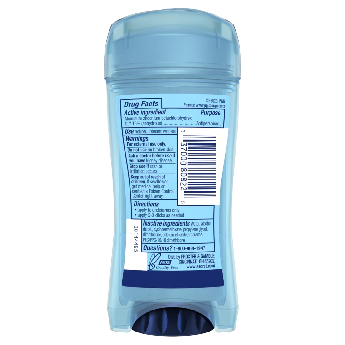 Secret Outlast Antiperspirant Deodorant for Women, 72hr Sweat & Odor Protection, PH Balancing Minerals, Clear Gel, Unscented, 2.6 oz