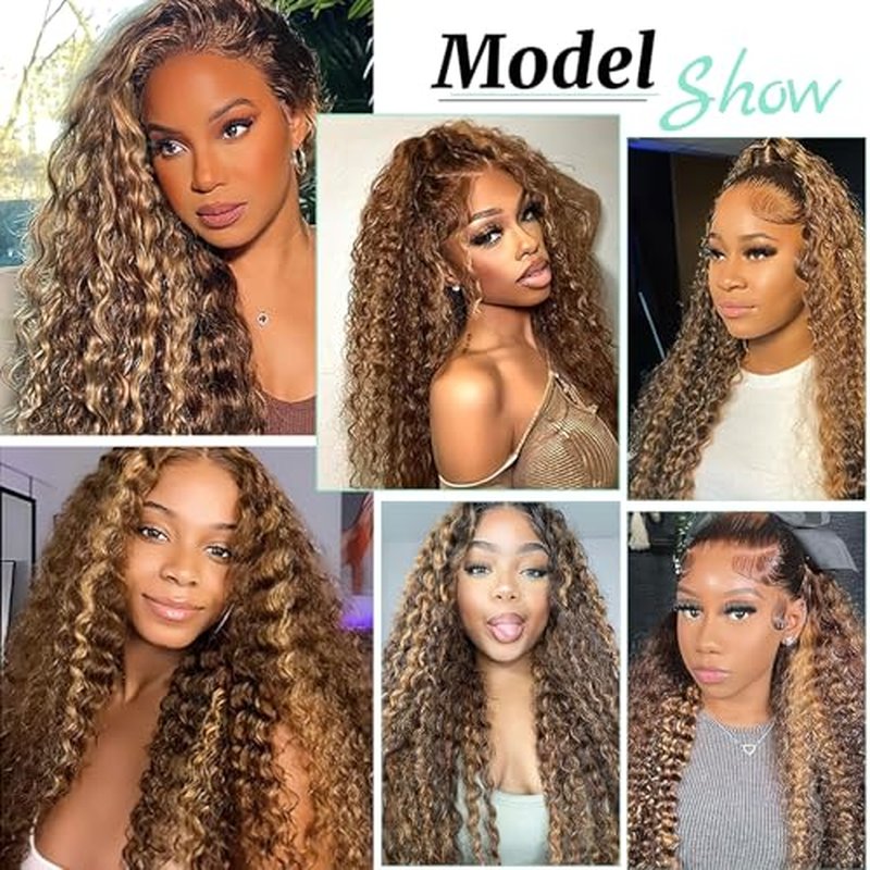 P4/27 Water Wave Bundles Human Hair 12 14 16 Inch Brown and Honey Blonde Highlight Wet and Wavy Human Hair Bundles 100% Unprocessed Brazilian Virgin Weave 3 Bundles Human Hair Extensions for Women