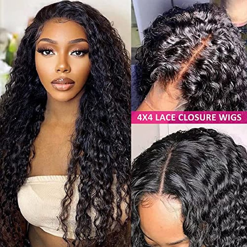 FIRIEYA Deep Wave Lace Front Wigs Human Hair Wigs for Black Women 180% Density 4X4 HD Transparent Lace Closure Human Hair Wigs for Black Women Glueless with Baby Hair Natural Color(24 Inch)