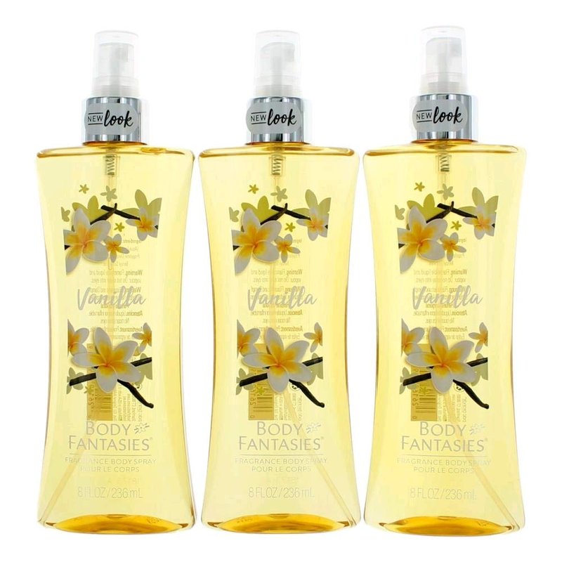 Body Fantasies Vanilla Fragrance Body Spray - 3 Pack, 8 oz | Long-Lasting Scent for Women