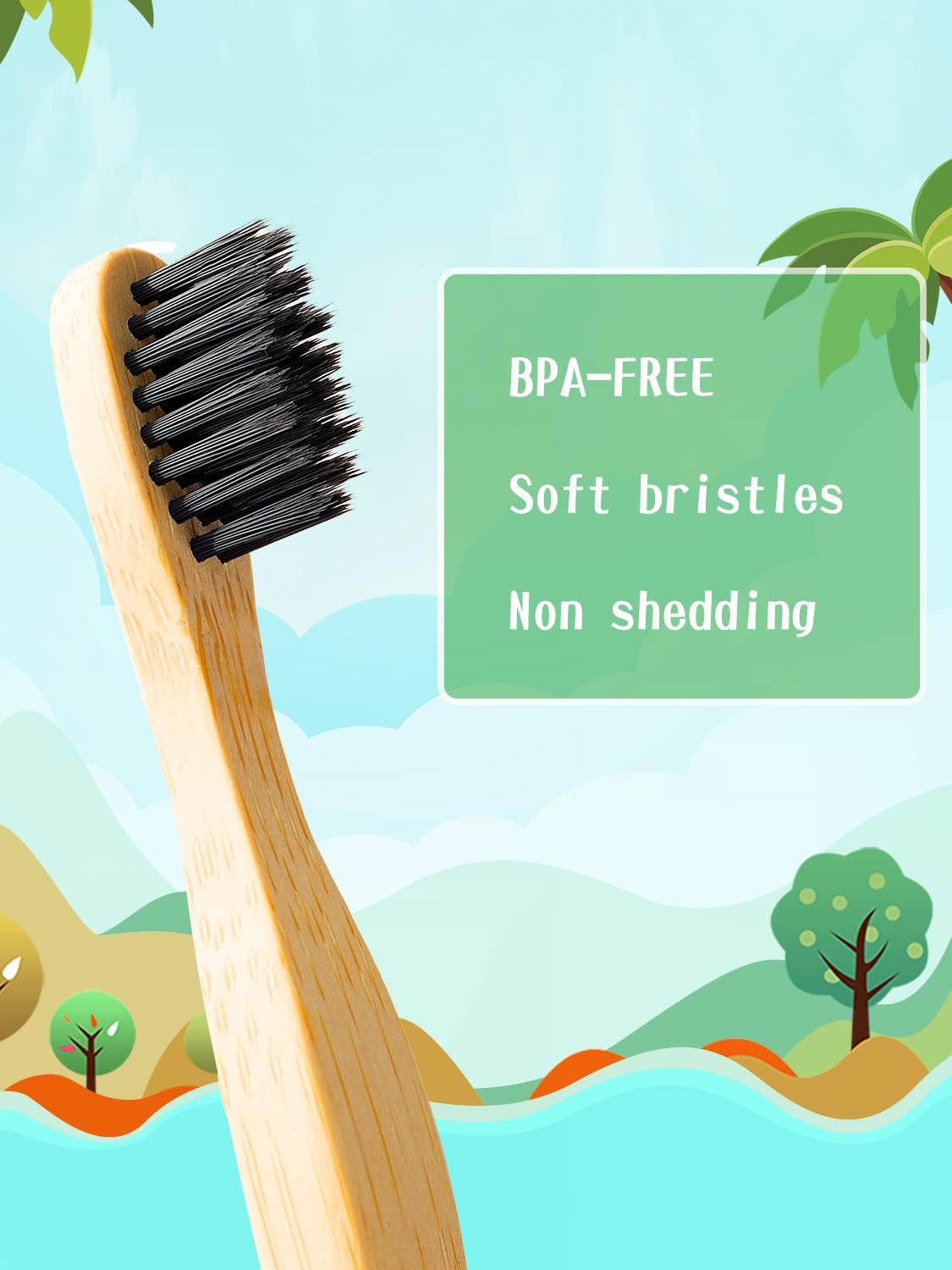 Biodegradable Bamboo Toothbrushes, 10 Piece BPA Free Soft Bristles Toothbrushes, Natural, Eco-Friendly, Green and Compostable