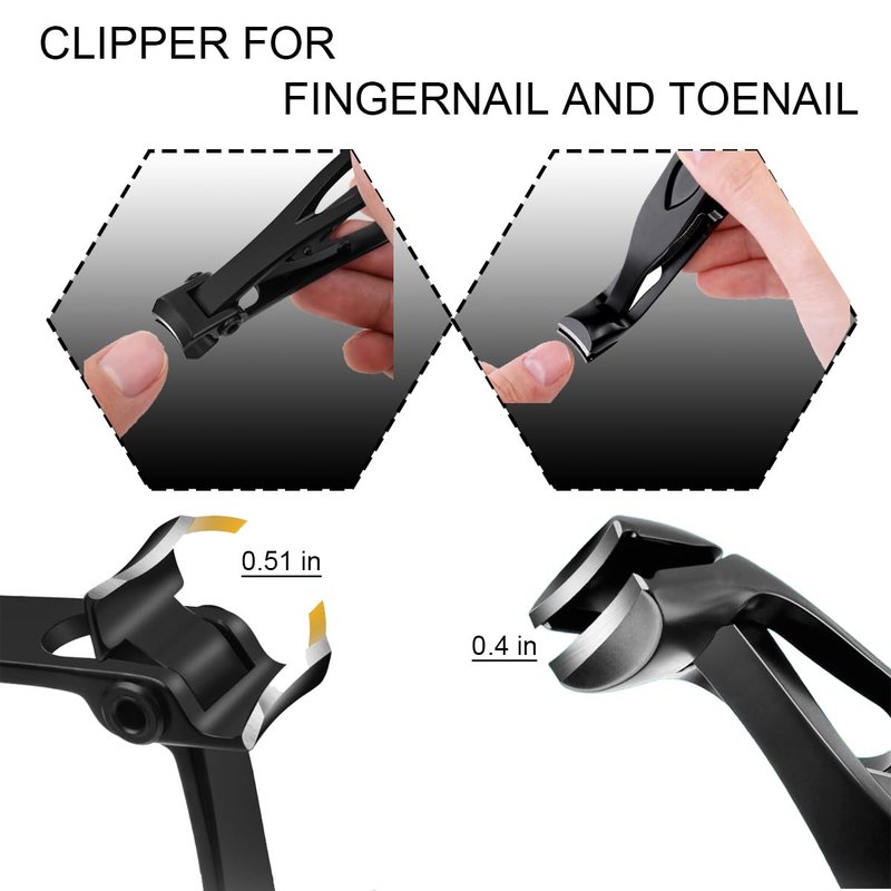 FOTIWESD 3-Piece Nail Clippers Set - Premium Stainless Steel Toenail Clippers for Thick & Ingrown Nails, Ergonomic Heavy Duty Nail Cutter Kit with Nail File for Seniors, Men, Adults