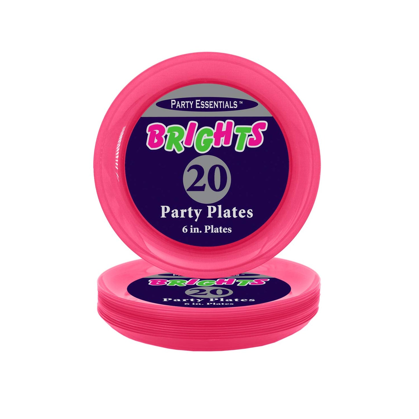 Party Essentials Hard Plastic 6-Inch Round Party/Dessert Plates, Neon Pink, 20-Count