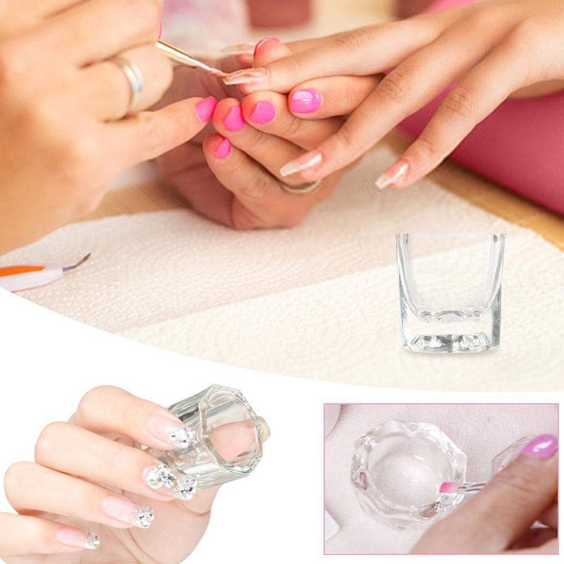 Bulex Dappen Dish Cups for Nail Art - Clear Glass Monomer Liquid Bowls | 2 Pack Acrylic Powder Holders