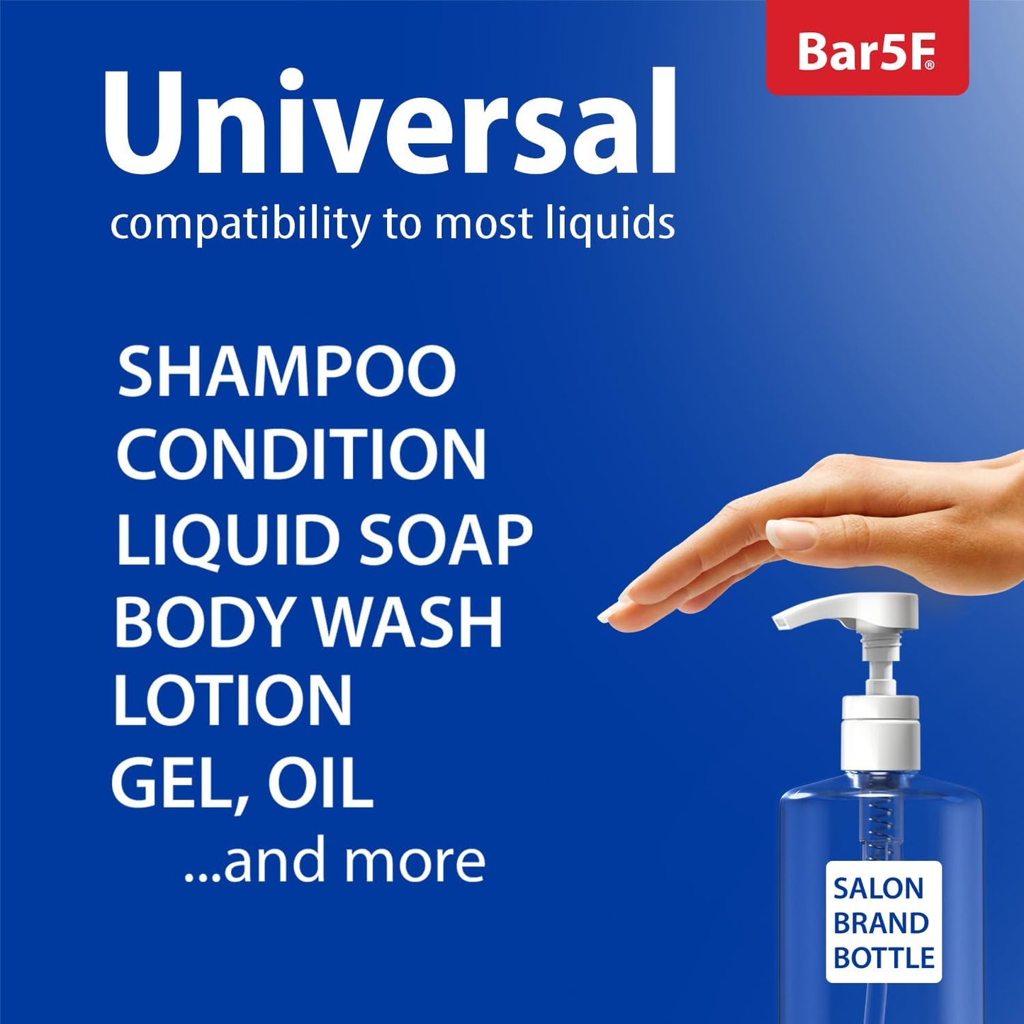 Bar5F 1-Liter Pumps for Shampoo and Conditioner Bottles for 33.8-Ounce Professional Salon Brands (White & Black)
