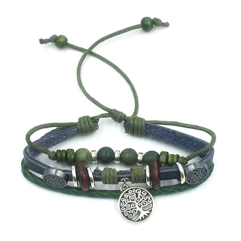 Connemara Marble and Leather Tree of Life Bracelet